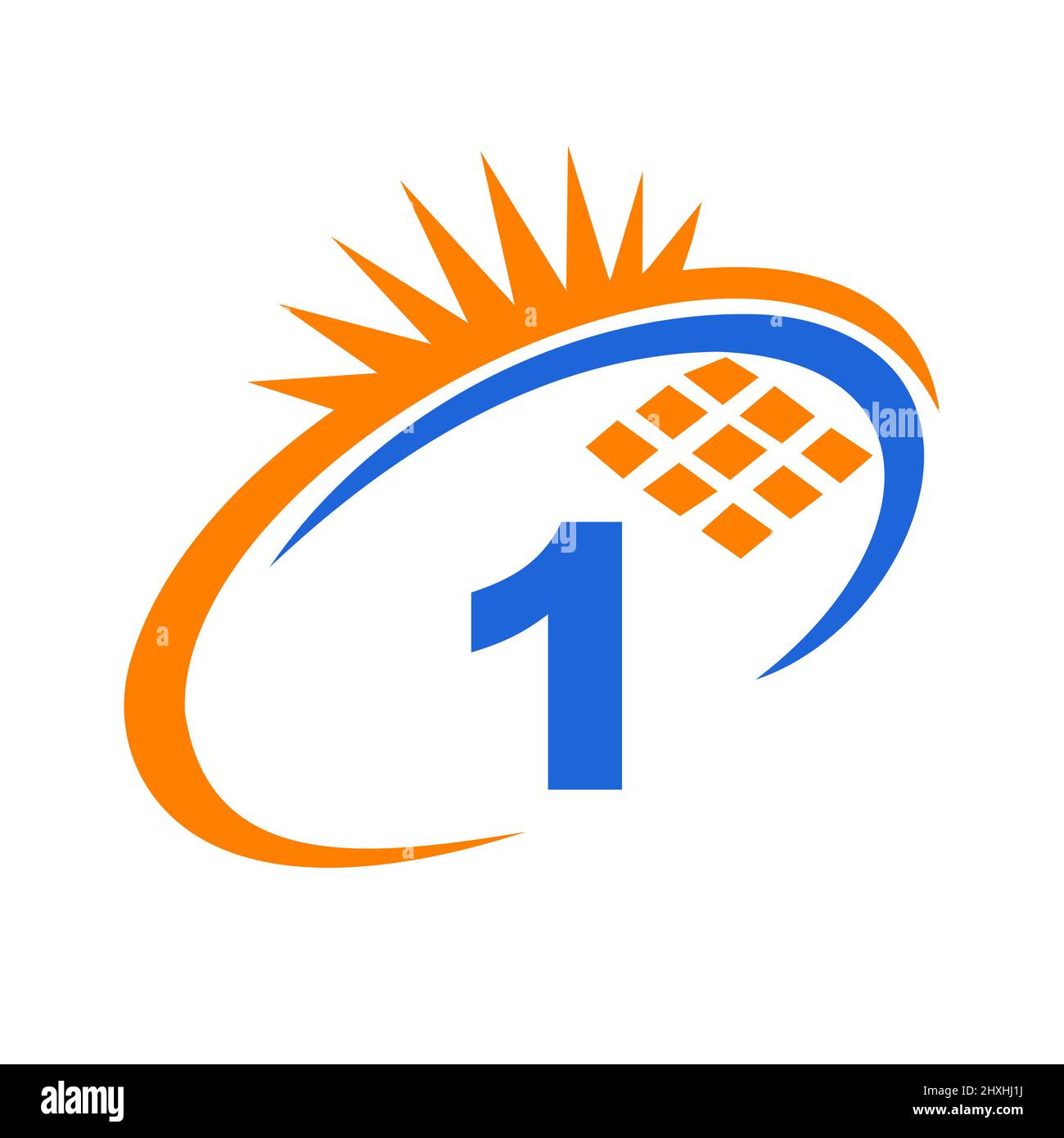 Letter 1 Inside Solar Cell or Solar Panel Energy Logo Design. Letter 1 Logo with Solar Elements, Sun, Solar Panels Sign Stock Vector