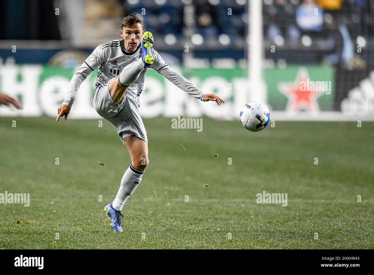 Chester, PA USA, 12 March 2022 - Goalie Andre Blake talks to his defense as the Philadelphia Union defeat the San Jose Earthquakes 2 - 0 during a Major League Soccer MLS professional soccer game Stock Photo