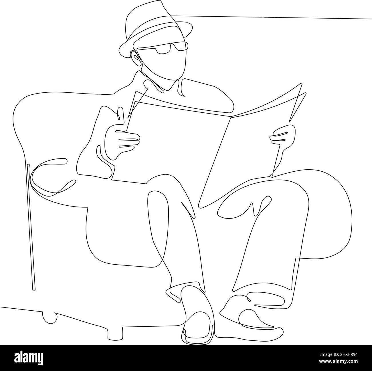 Relaxed senior gentleman reading a newspaper Stock Vector