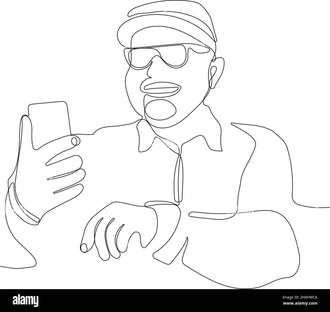 Old man taking selfie with mobile phone Stock Vector