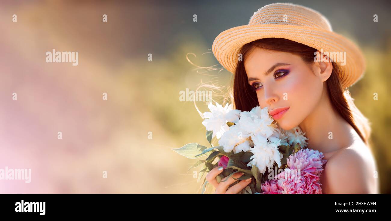 Attractive happy young woman portrait at summer. Freedom lifestyle ...