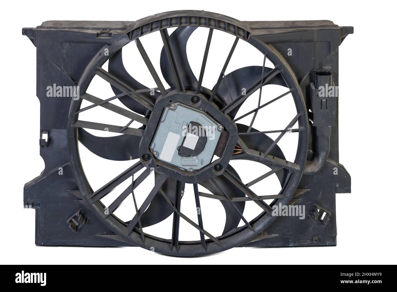 Car cooling fan with plastic blades radiator fan on white background
