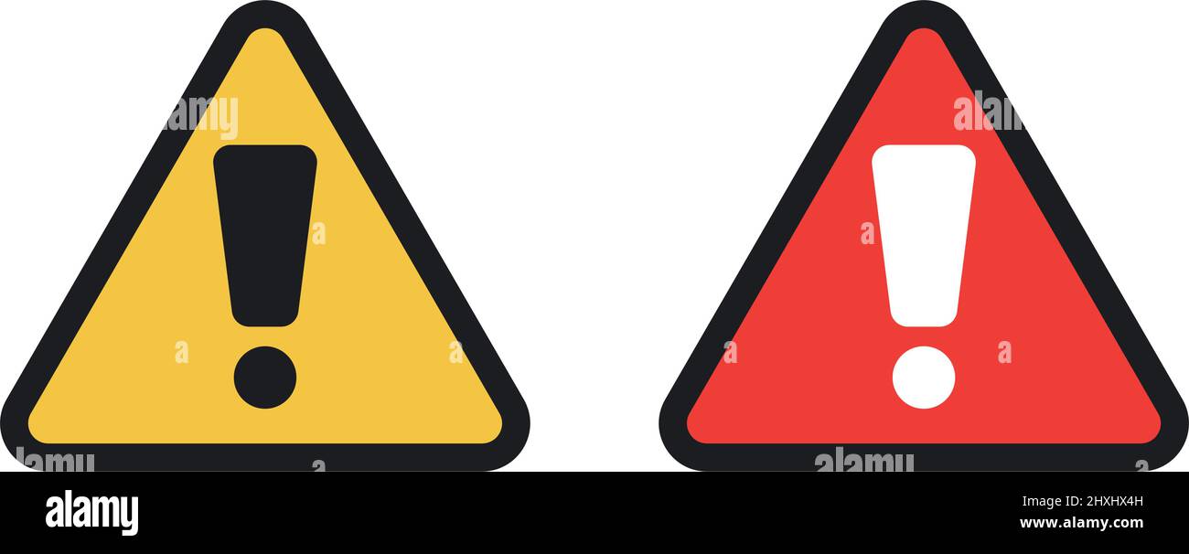 Yellow and red warning symbol set. Editable vector. Stock Vector