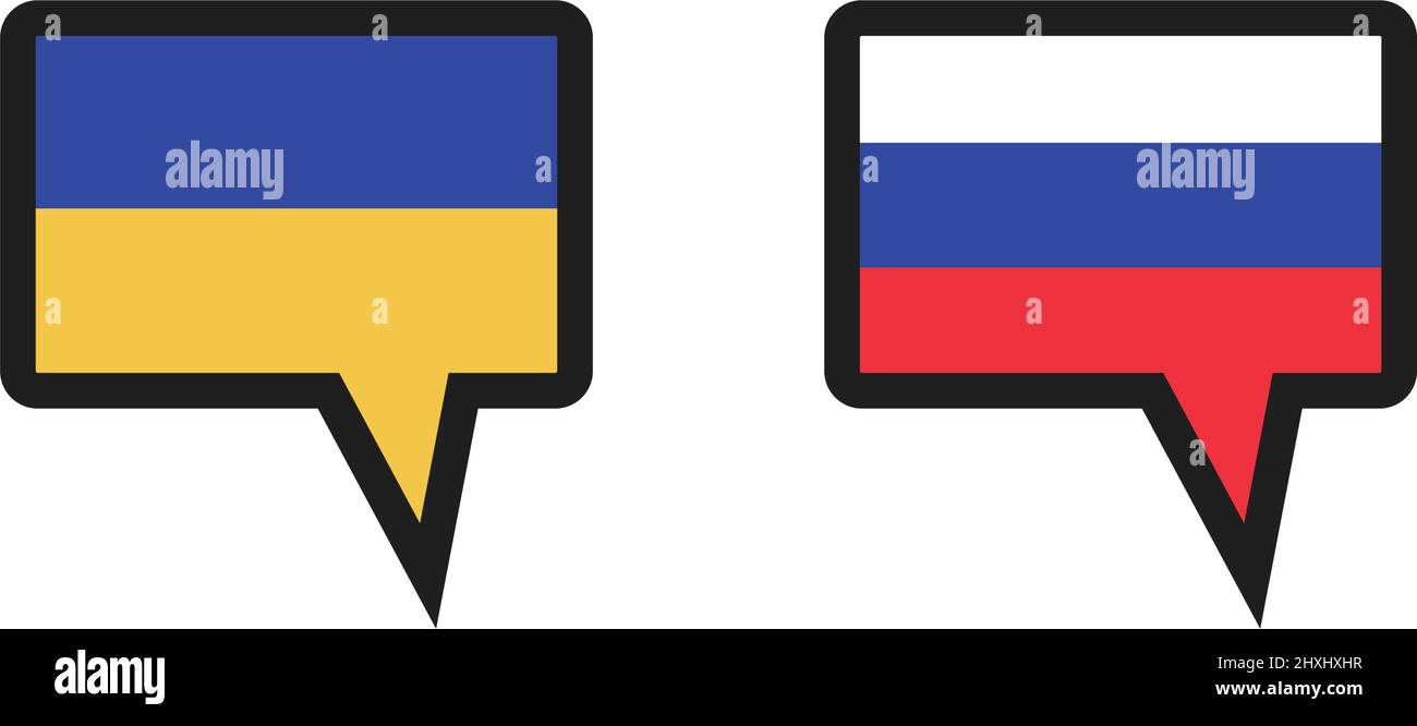 Ukrainian and Russian flags in the shape of a balloon. Editable vector. Stock Vector