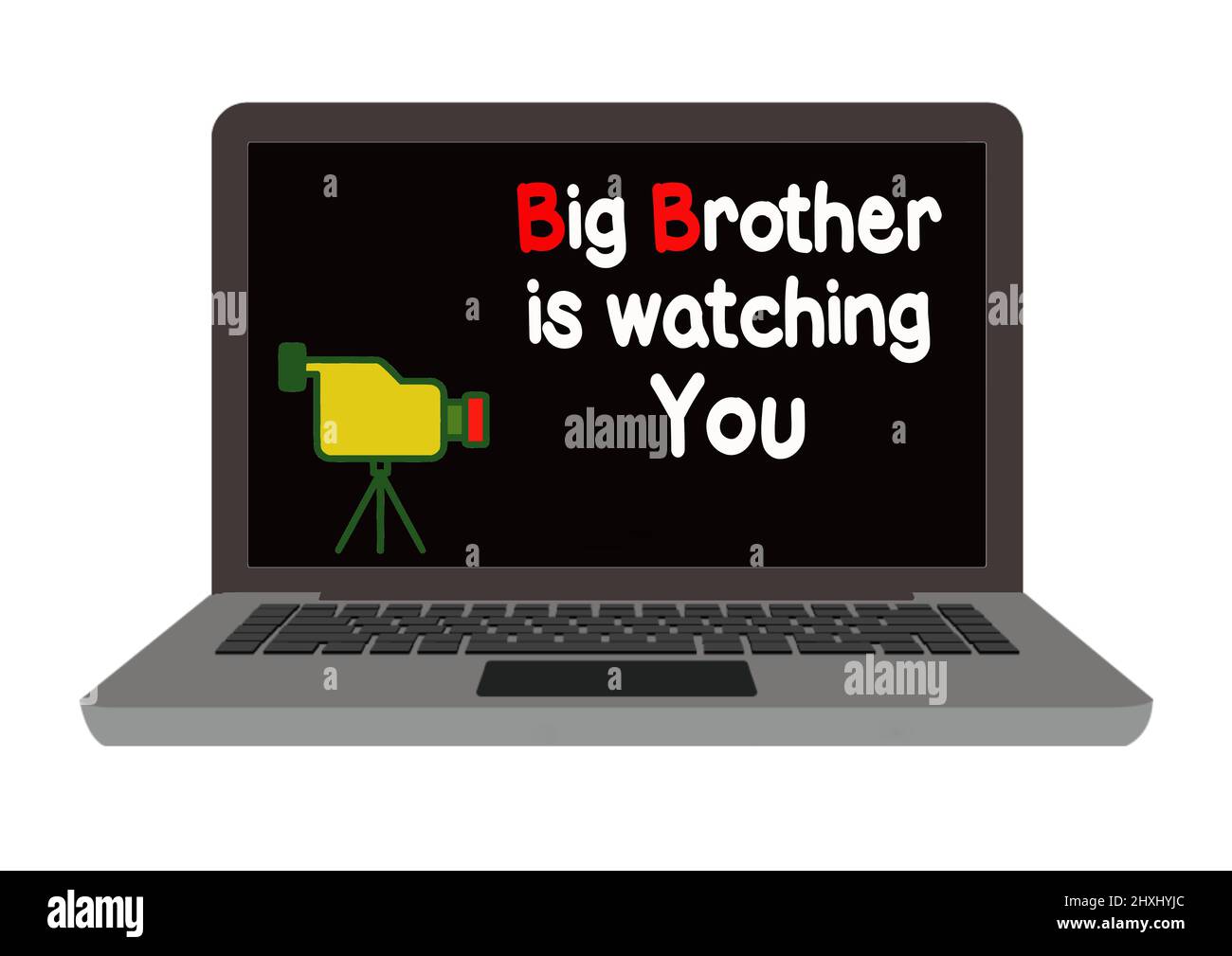 Big Brother is watching you. Motivational Quote on Laptop computer Stock Photo