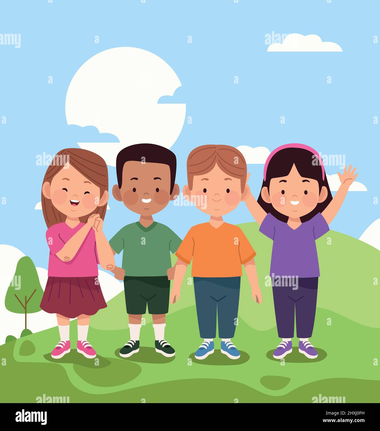 four kids in the camp Stock Vector Image & Art - Alamy