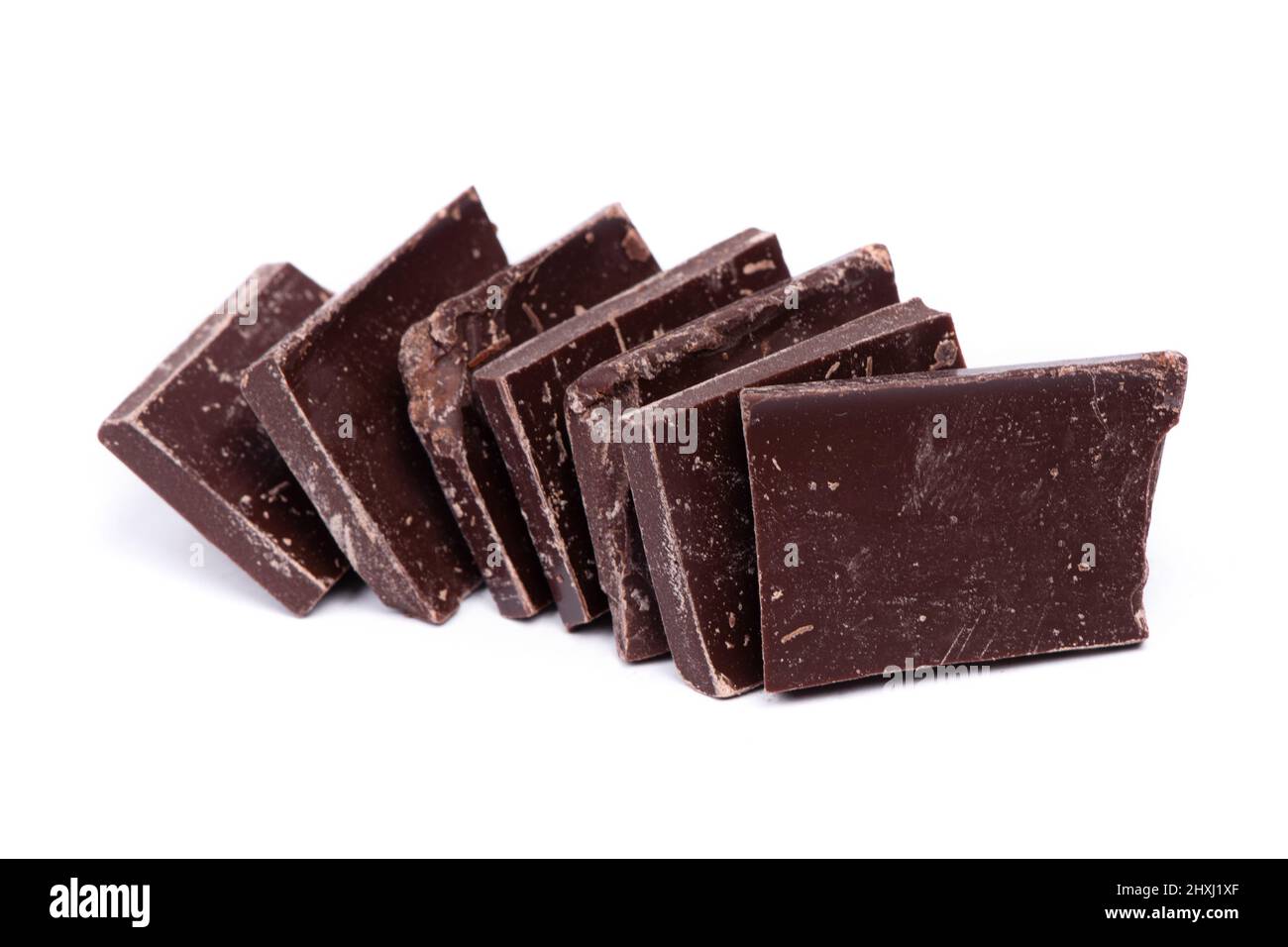 Pieces of chocolate bar isolated on white background Stock Photo