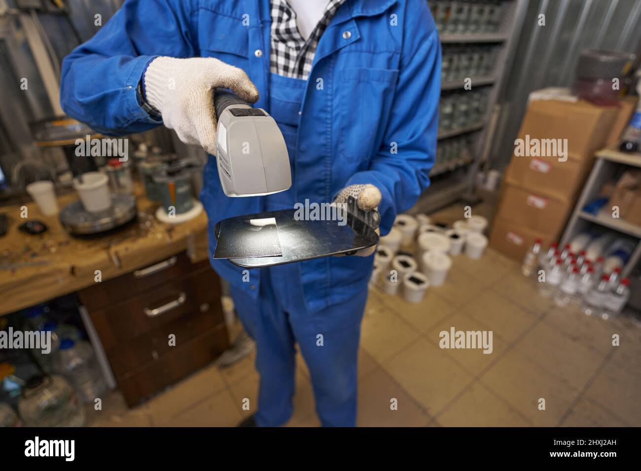 Working process of car painter in paint shop Stock Photo Alamy