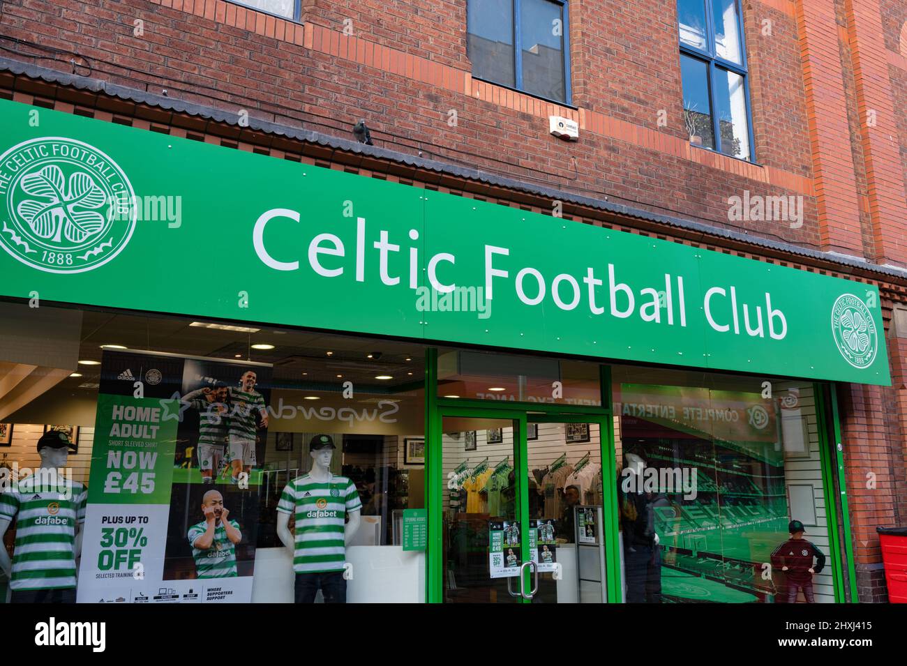 Belfast, UK- Feb 19, 2022: The Celtic Football Club store  in Belfast Northern Ireland. Stock Photo