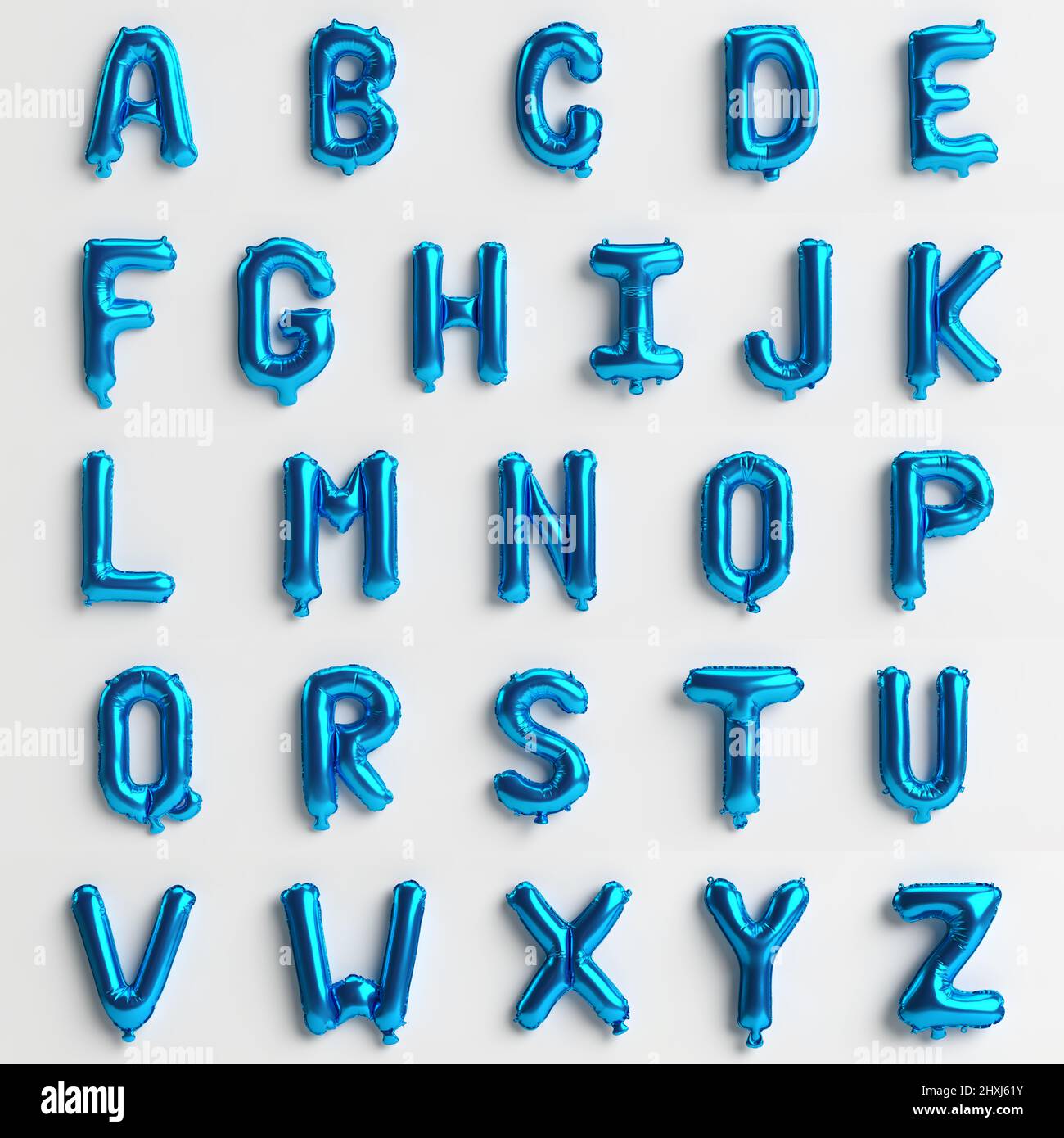 26 letters from A to Z 3d illustration of blue silver balloon isolated ...