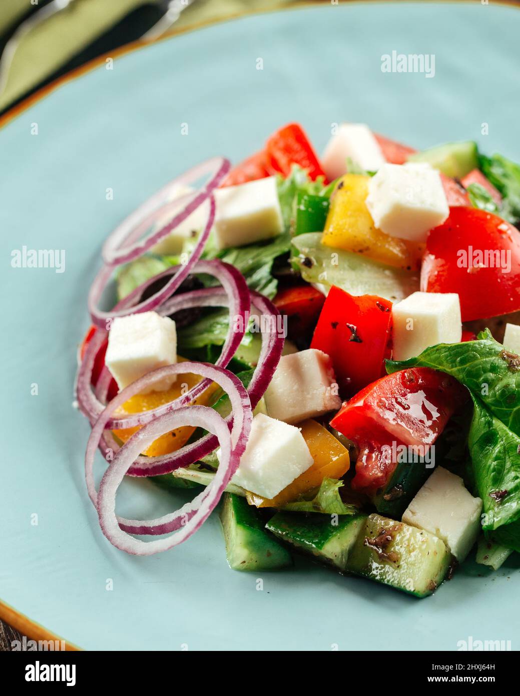 Closeup on fresh vegetable salad with cheese Stock Photo