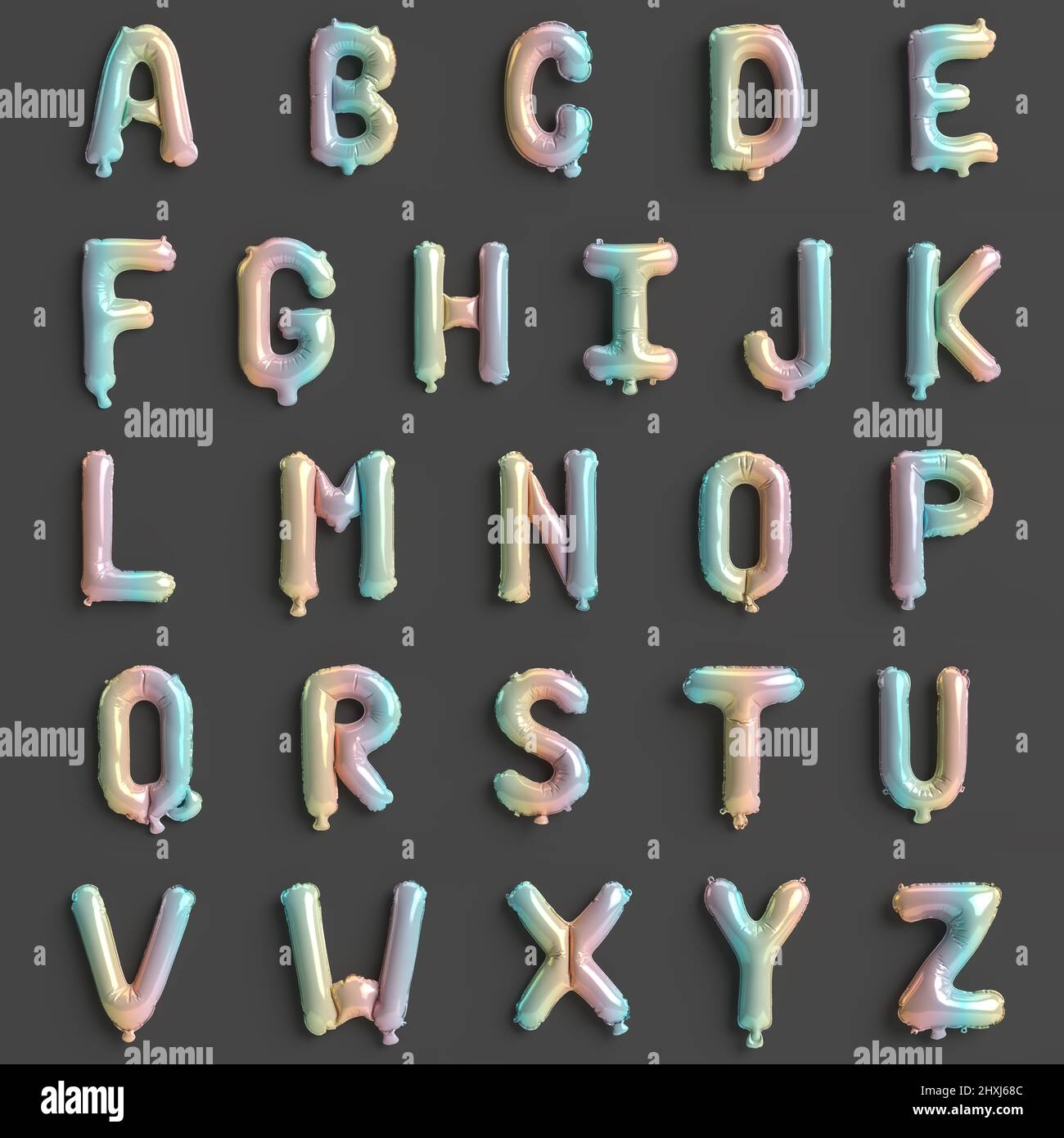 26 letters from A to Z 3d illustration of type 2 noble rainbow balloons ...