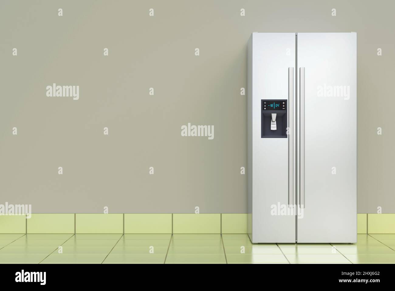 Silver side-by-side refrigerator in the kitchen Stock Photo