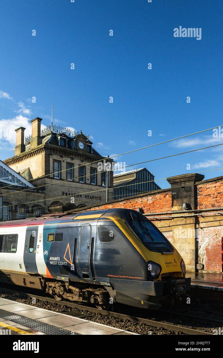 221104 at platform 4 at Preston railway station. Stock Photo