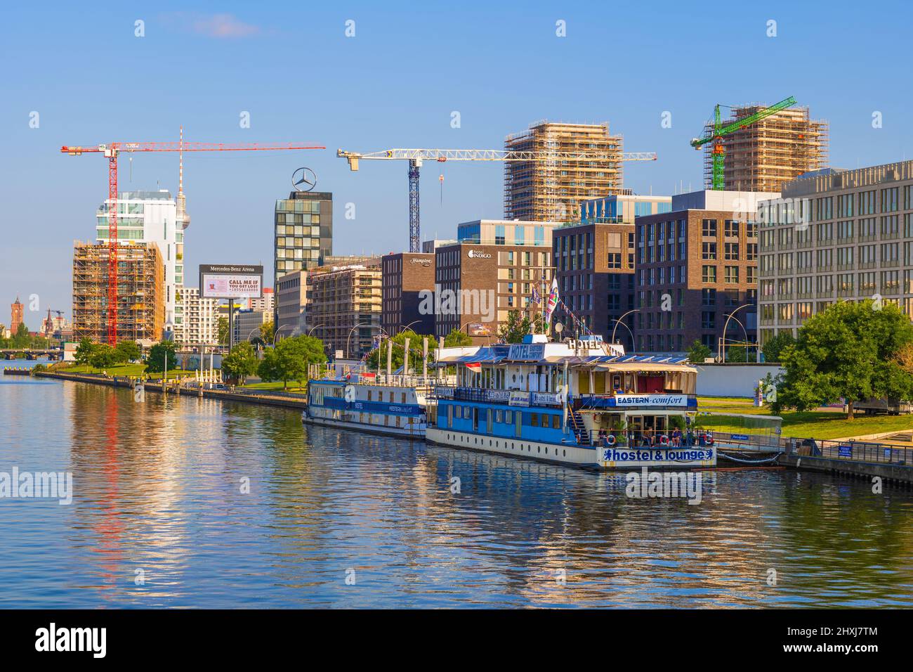 City of Berlin, capital of Germany, east side skyline along river Spree. Stock Photo
