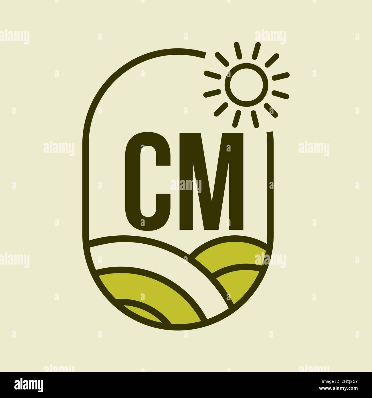 Agriculture Logo On Letter CM Emblem Template. Letter CM Agro Farm, Agribusiness, Eco-farm Sign Stock Vector