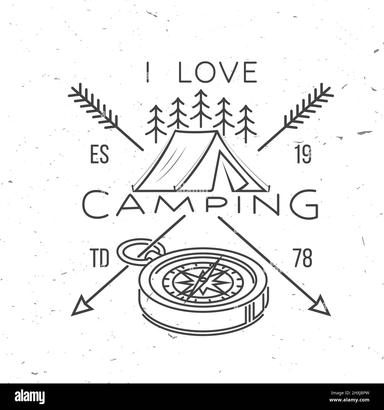 I love camping. Camping quote. Vector illustration Concept for shirt or logo, print, stamp or tee. Vintage line art design with compass, tent and Stock Vector