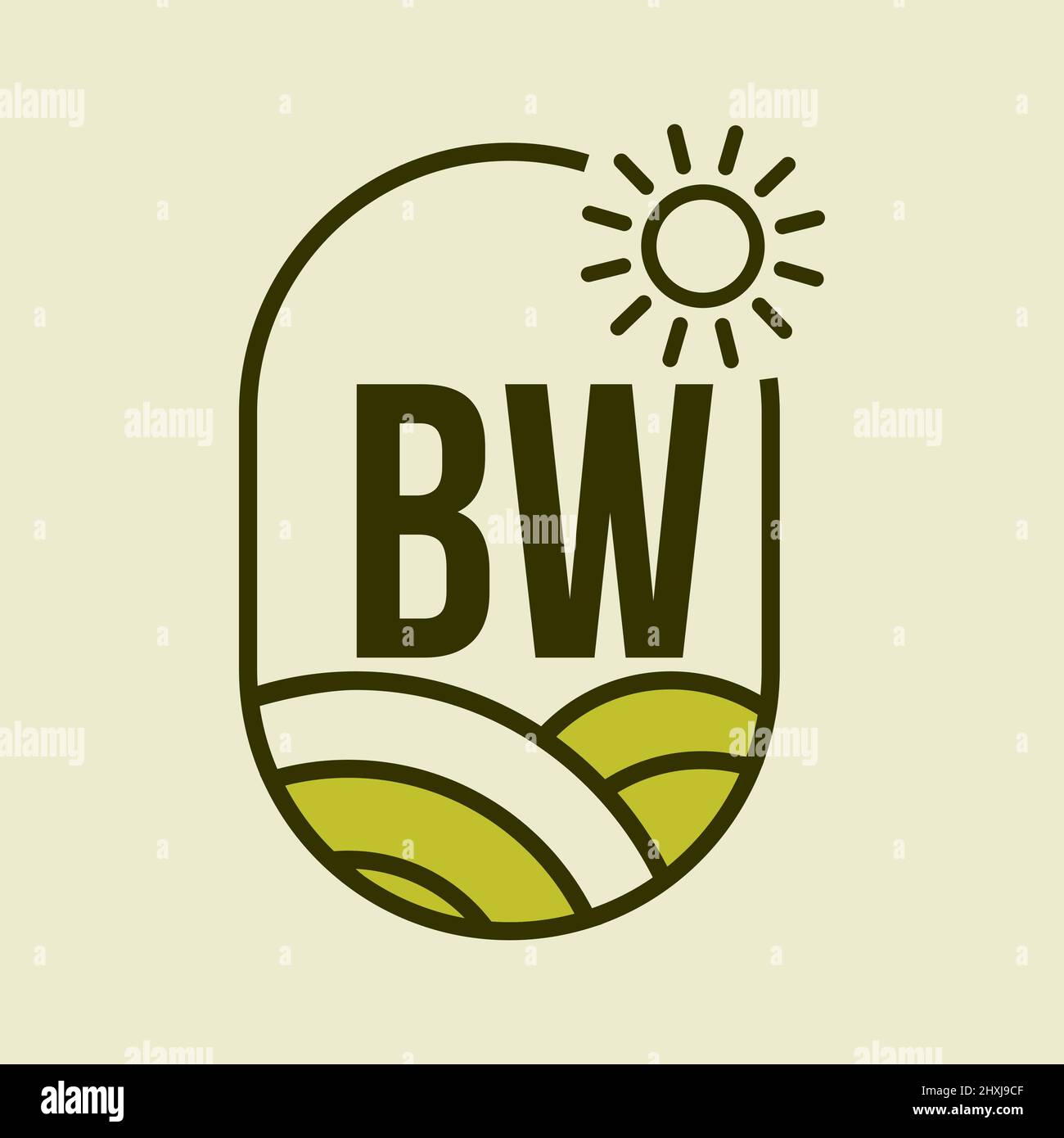 Agriculture Logo On Letter BW Emblem Template. Letter BW Agro Farm, Agribusiness, Eco-farm Sign Stock Vector