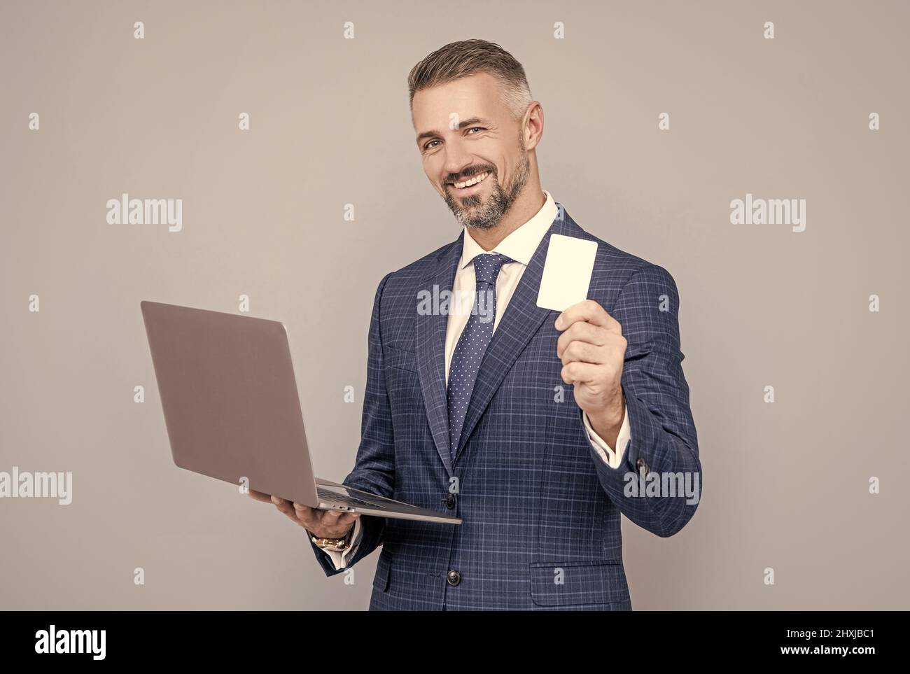 shopping from home. cyber monday. agile business. network administrator hold laptop. Stock Photo