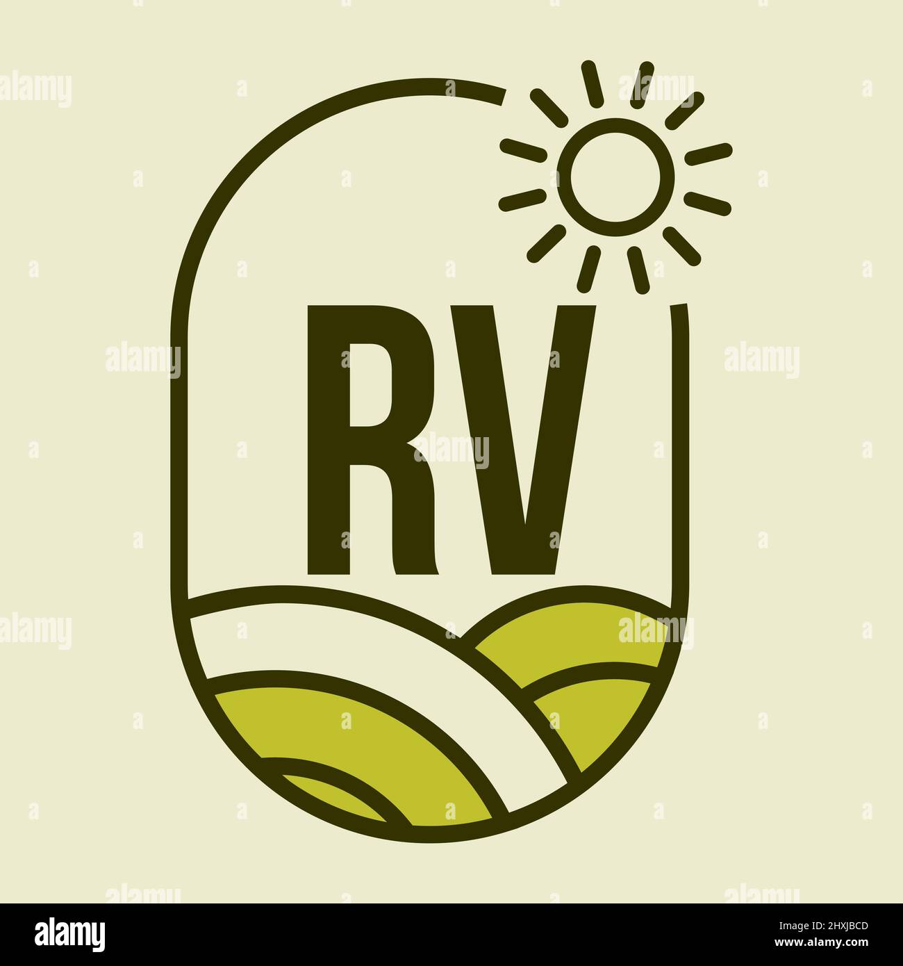 Agriculture Logo On Letter RV Emblem Template. Letter RV Agro Farm, Agribusiness, Eco-farm Sign Stock Vector