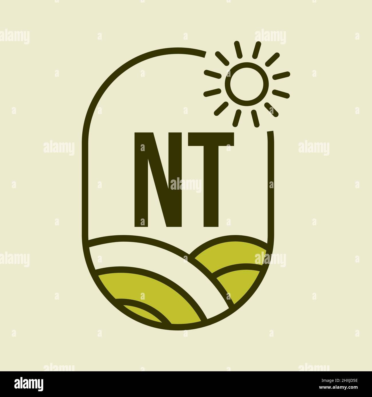 Agriculture Logo On Letter NT Emblem Template. Letter NT Agro Farm, Agribusiness, Eco-farm Sign Stock Vector