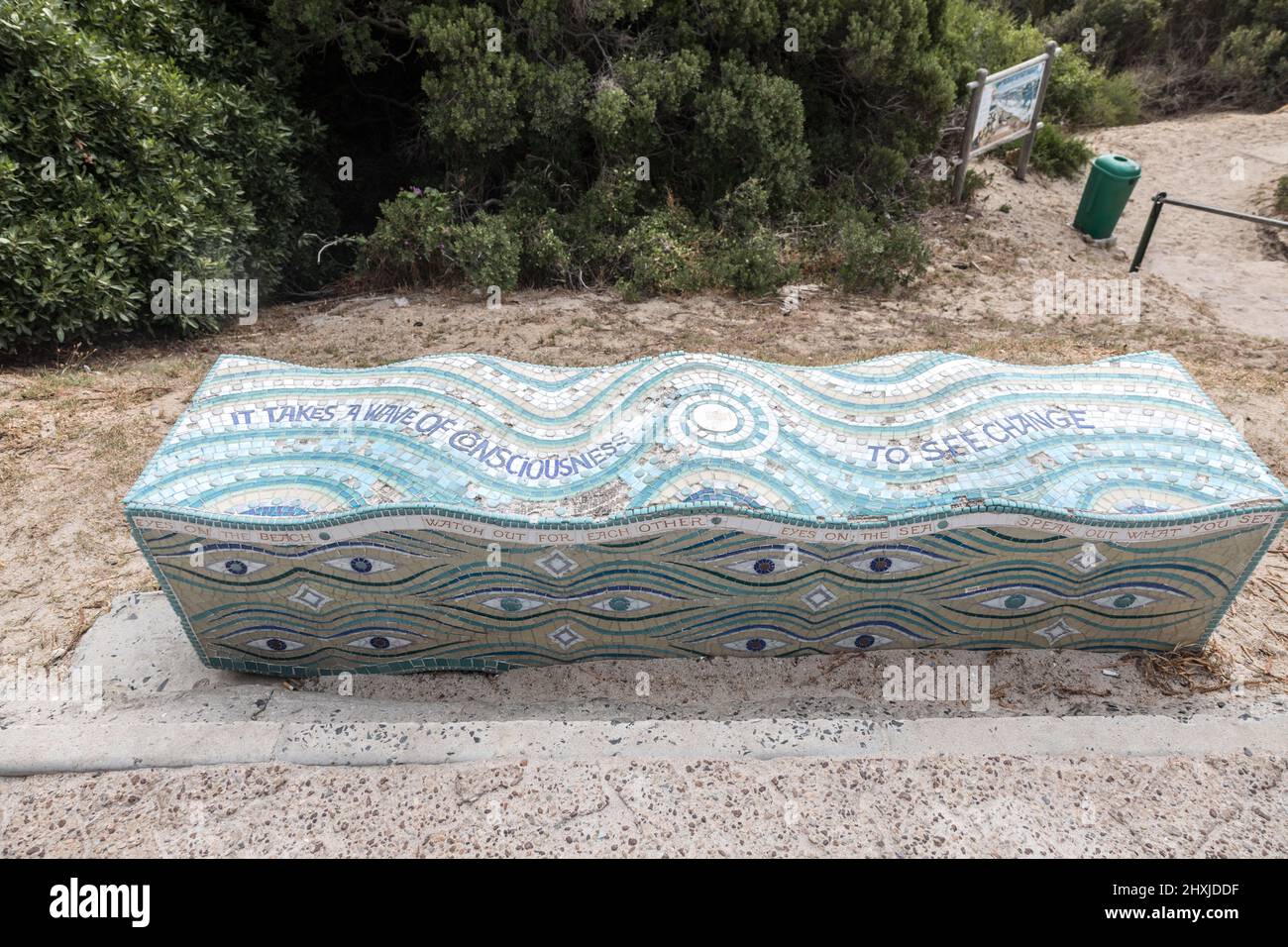 It Takes A Wave Of Consciousness to see Change Bench in Knyksna South Africa Stock Photo