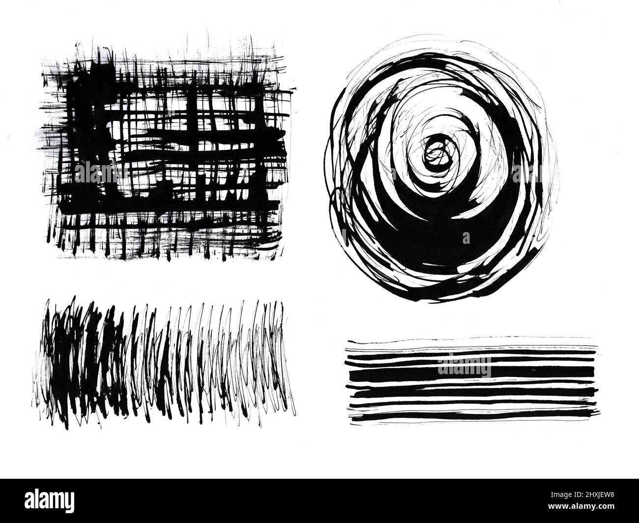 Black ink splashes on white background. Elements for design. Hand drawn set. Stock Photo