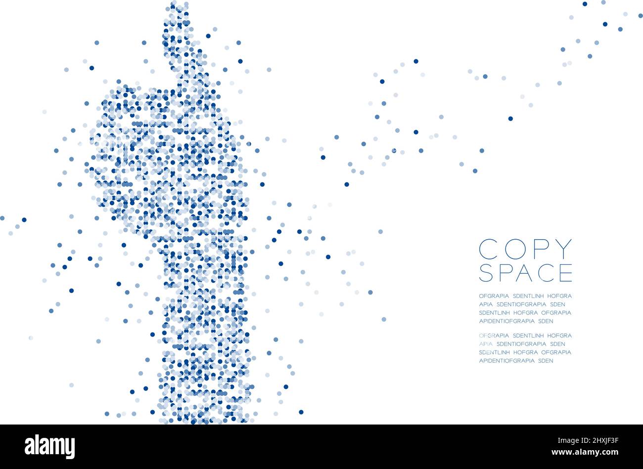 Abstract Geometric Circle dot molecule particle pattern Hand thumb up shape, sign language like VR concept design blue color illustration isolated on Stock Vector