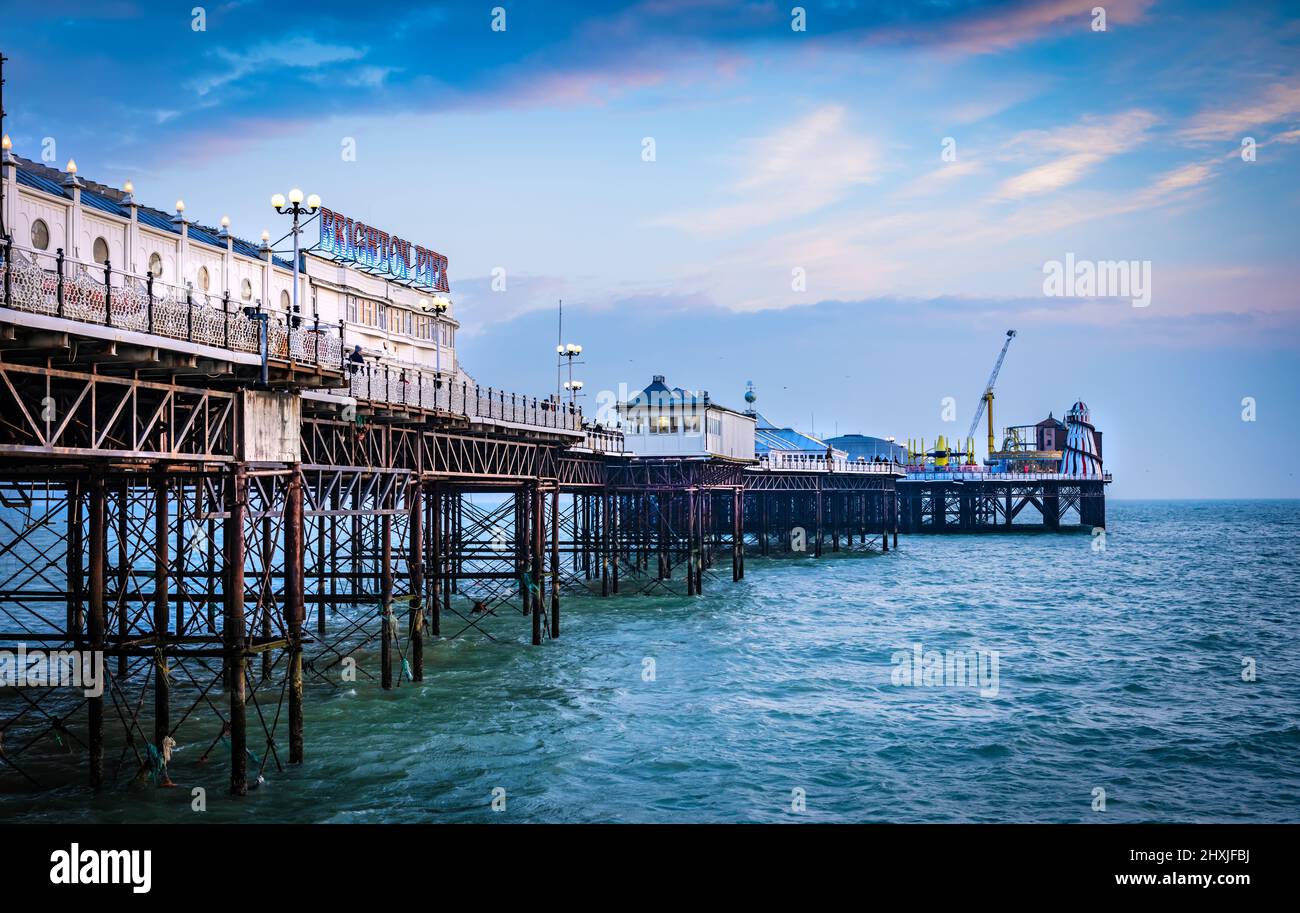 Dusk picture of Brighton Palace Pier, in Brighton, East Sussex Stock Photo