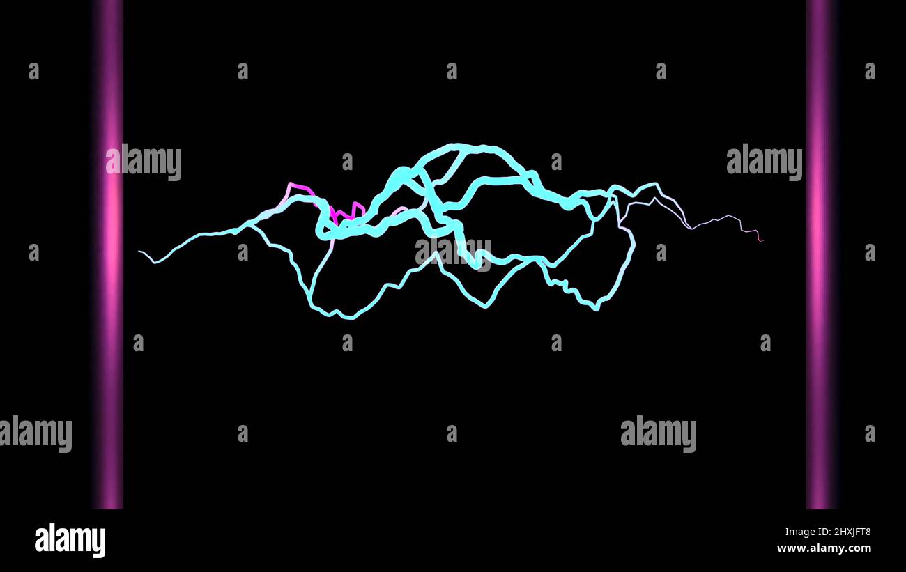 Movement of electrical discharges on black background. Design. Device