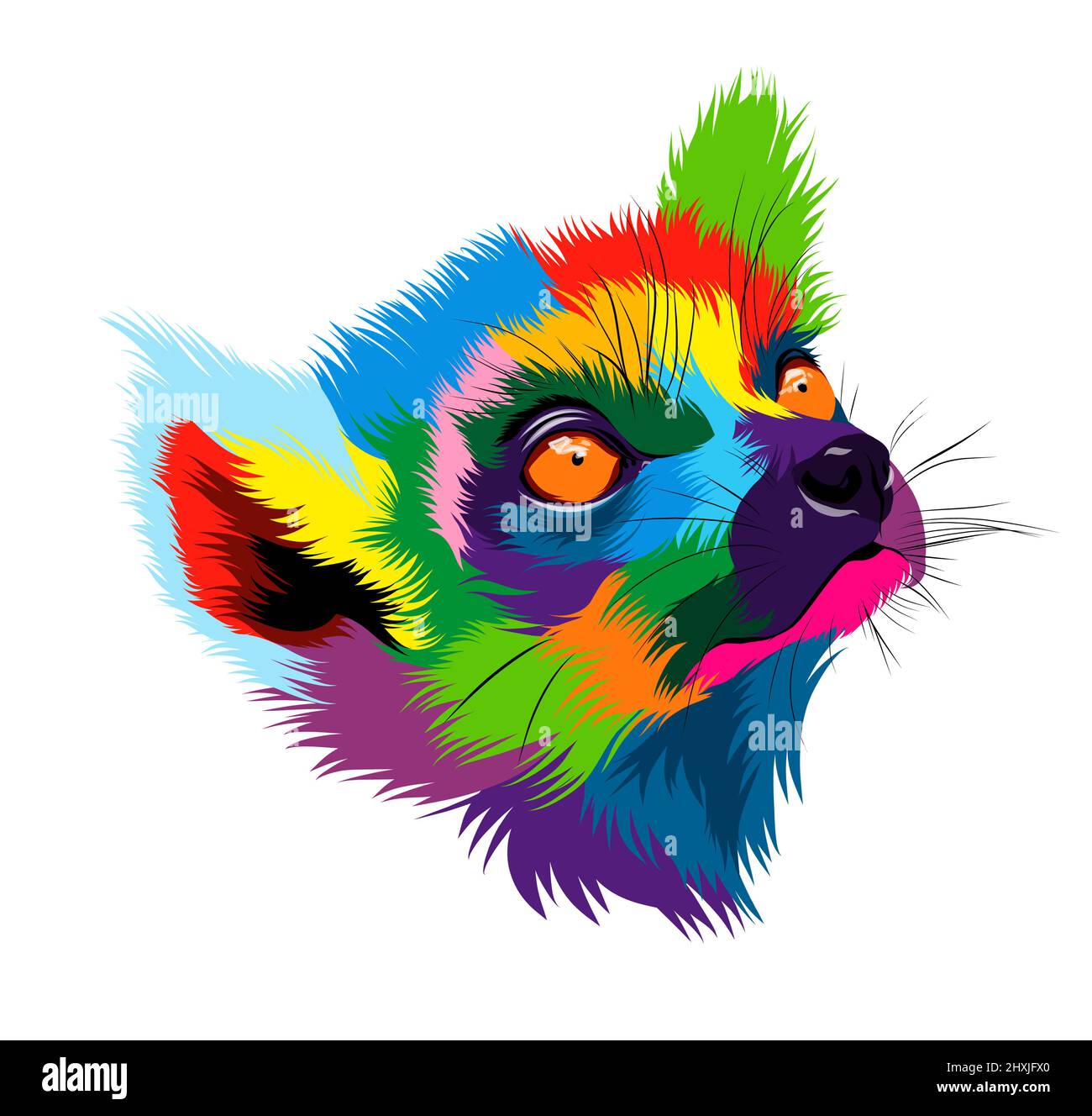 Abstract lemur head portrait from multicolored paints. Colored drawing. Vector illustration of paints Stock Vector