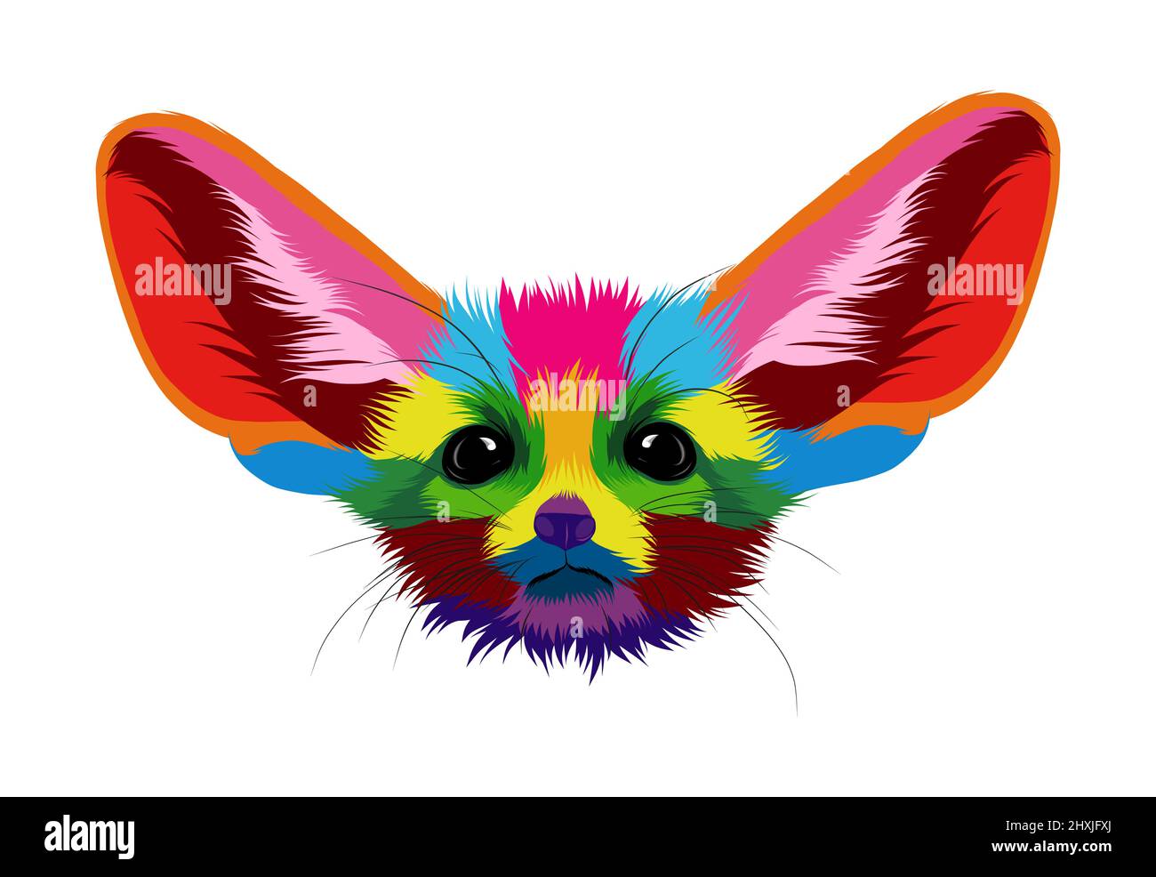 Abstract fennec fox head portrait, sand fox from multicolored paints. Colored drawing. Vector illustration of paints Stock Vector