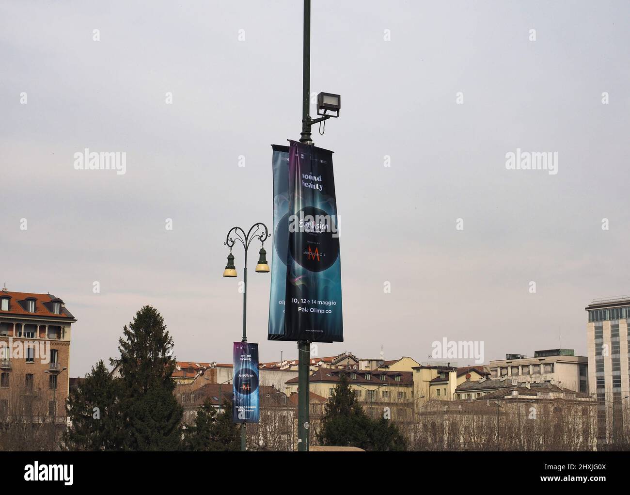 TURIN, ITALY CIRCA FEBRUARY 2022 Eurovision song contest banner Stock Photo Alamy