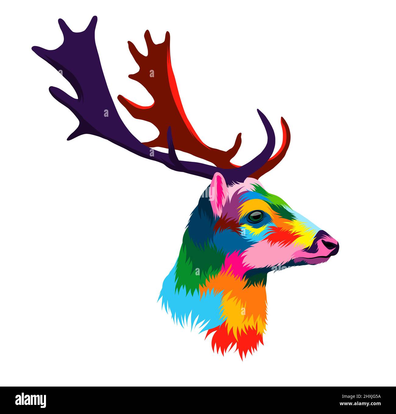 Abstract deer head portrait, cervus elaphus, dama dama from multicolored paints. Colored drawing. Vector illustration of paints Stock Vector