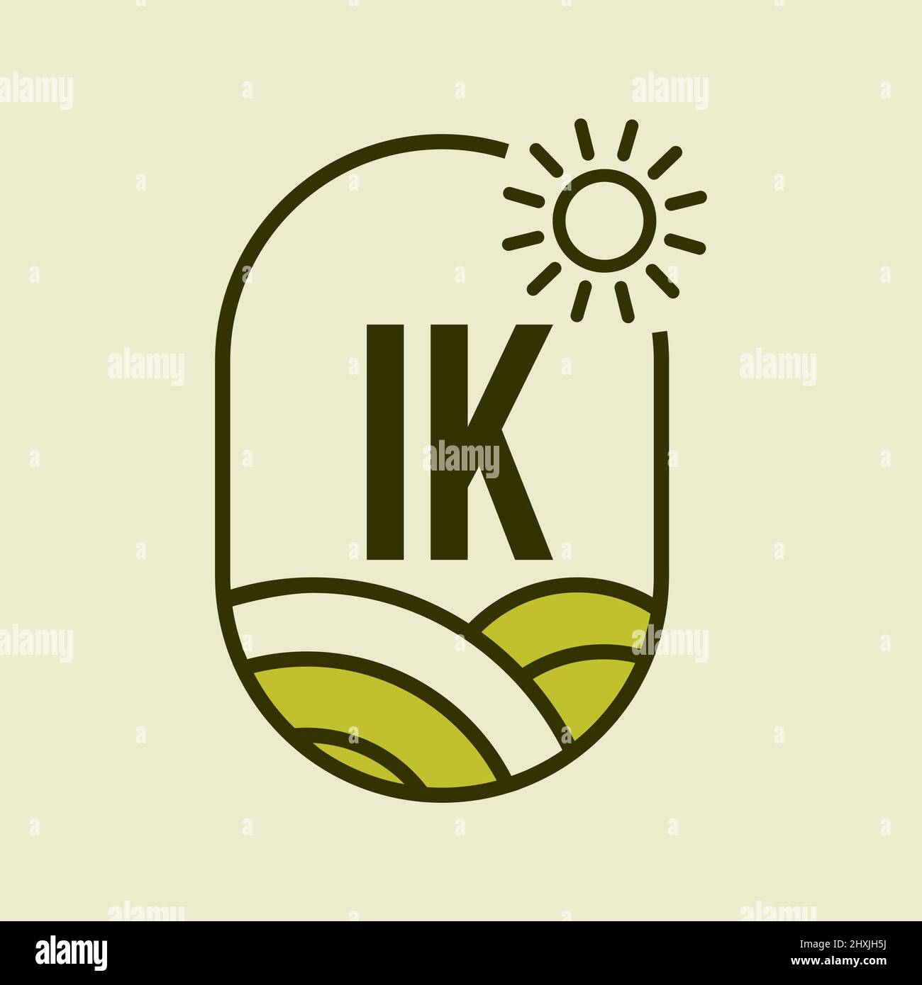 Agriculture Logo On Letter IK Emblem Template. Letter IK Agro Farm, Agribusiness, Eco-farm Sign Stock Vector