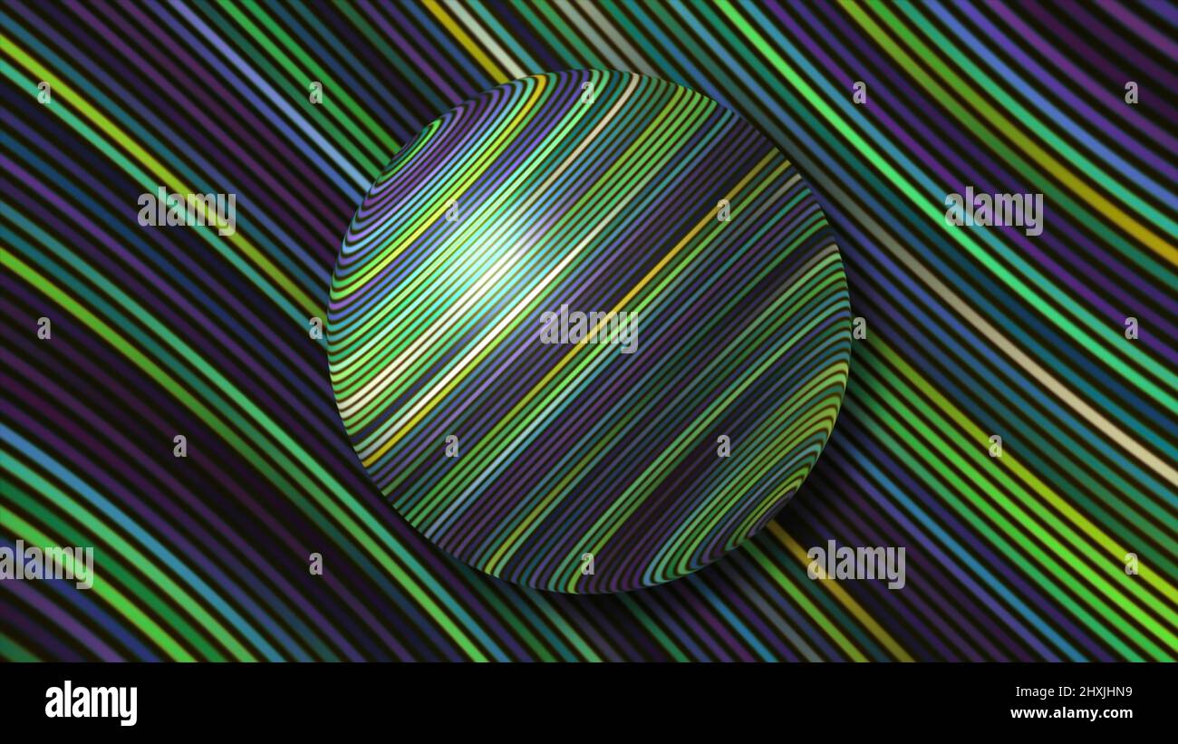 Beautiful colors shimmer on striped ball and background. Motion