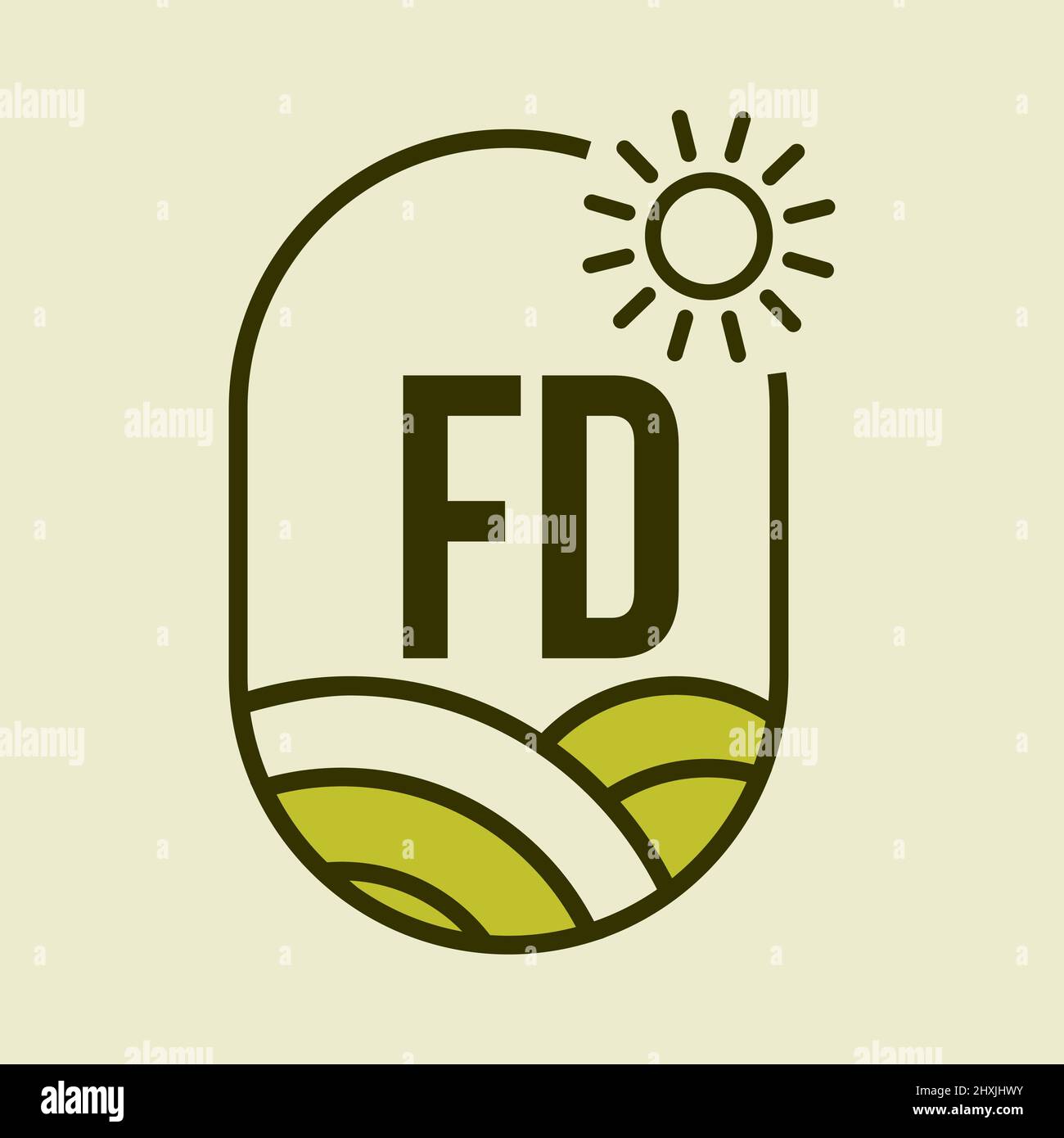 Agriculture Logo On Letter FD Emblem Template. Letter FD Agro Farm, Agribusiness, Eco-farm Sign Stock Vector