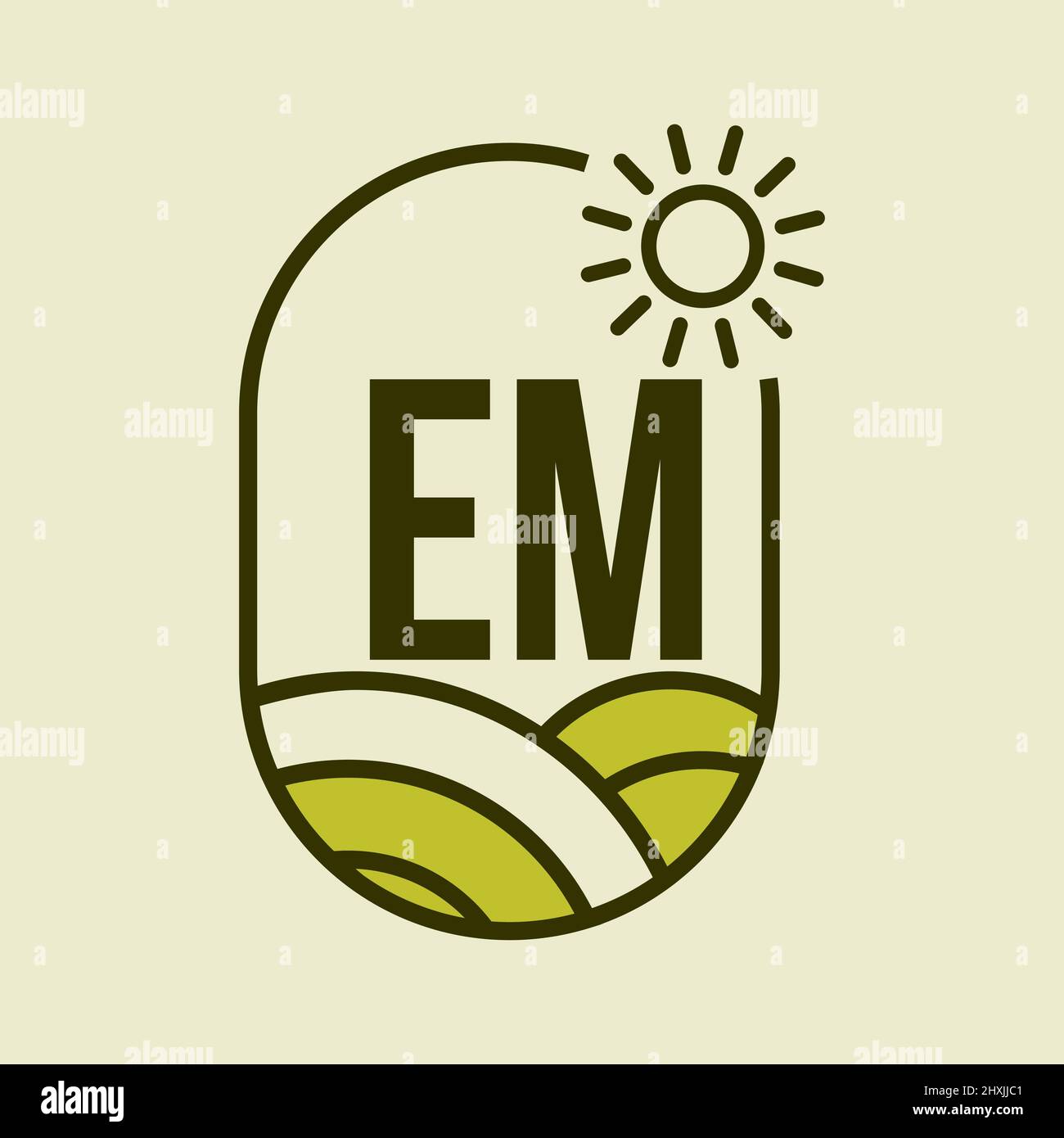 Agriculture Logo On Letter EM Emblem Template. Letter EM Agro Farm, Agribusiness, Eco-farm Sign Stock Vector