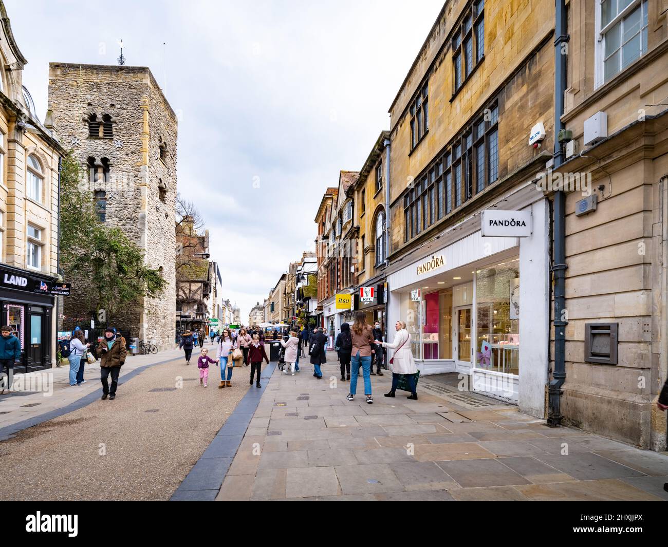 Cornmarket Street in the centre of Oxford is home to many retail outlets and banks. Stock Photo