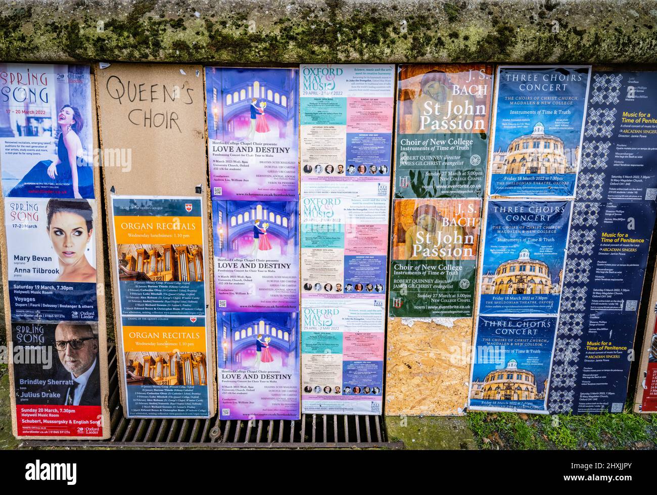An Advertising board showing concerts that can been seen in Oxford Stock Photo