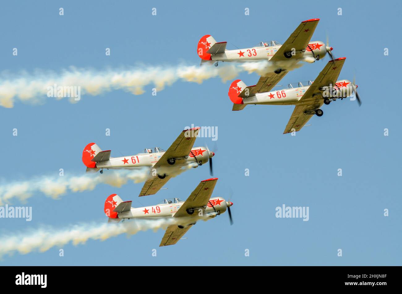 Yakovlevs Yak formation team of Yakovlev Yak52 and Yakovlev Yak50