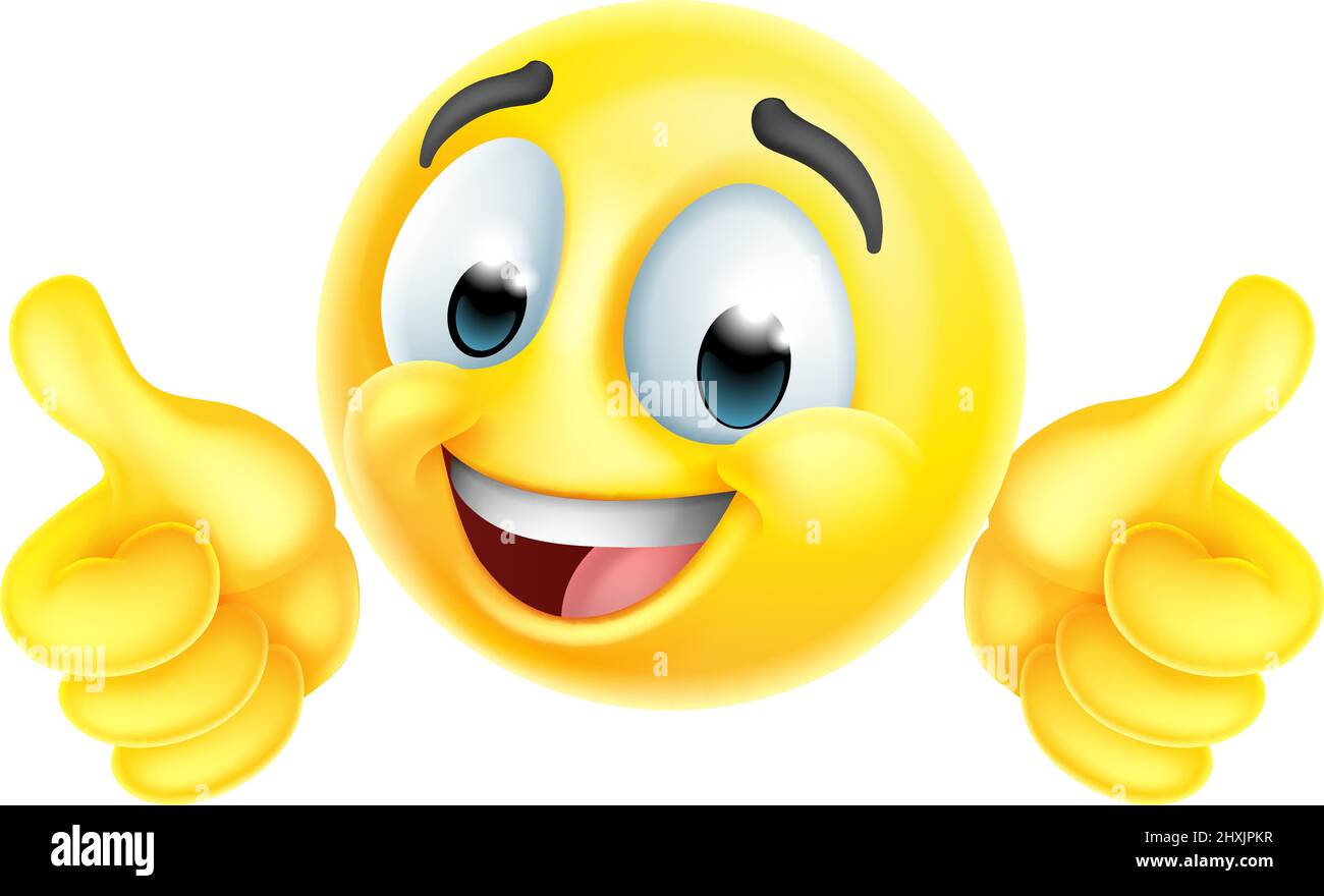 Thumbs Up Happy Emoticon Cartoon Face Stock Vector