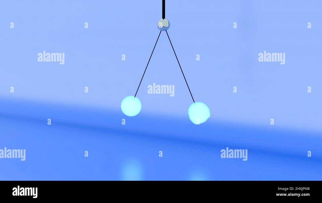 Pendulum of two balls. Design. Animation with two balls on ropes