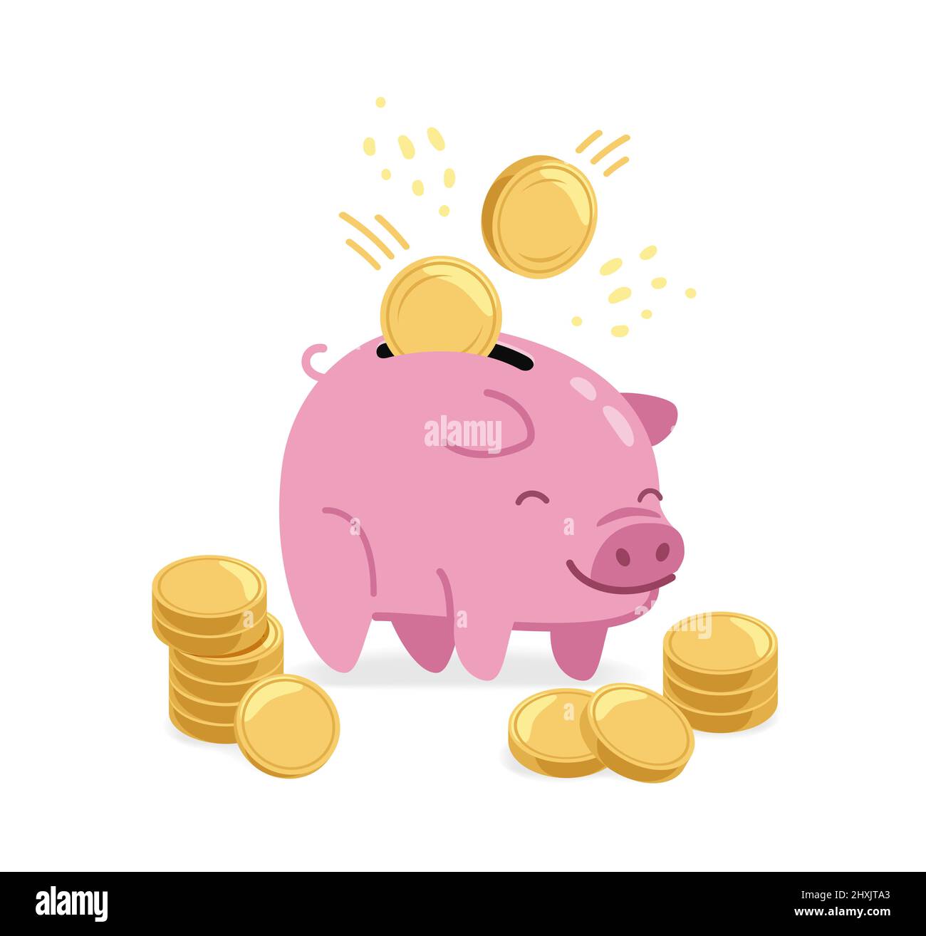 Pink piggy bank and gold coins. Saving money, business concept vector ...