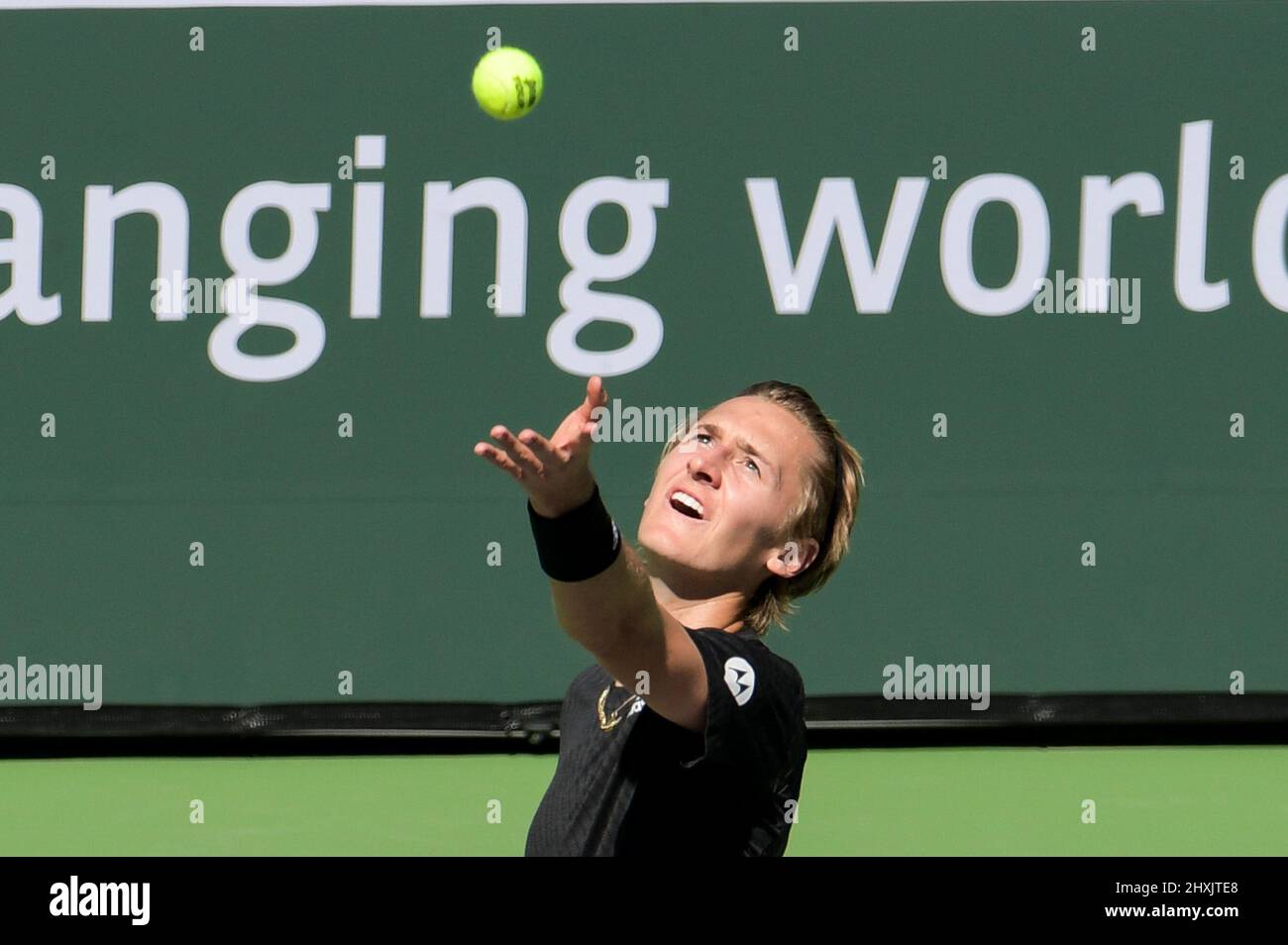 Sebastian Korda (USA) is defeated by Rafael Nadal (ESP) 2-6, 6-1, 6-7 (3-7), at the BNP Paribas Open being played at Indian Wells Tennis Garden in Indian Wells, California on March 12, 2022: © Karla Kinne/Tennisclix/CSM Stock Photo