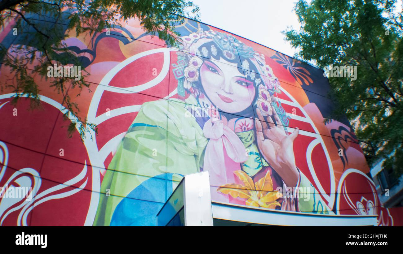 Graffiti of female Beijing opera character in Montreal in Canada Stock Photo