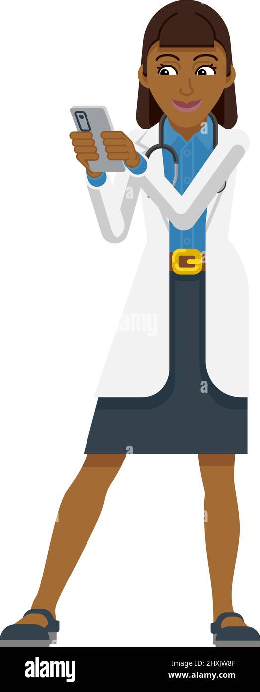 Doctor Holding Mobile Phone Cartoon Character Stock Vector