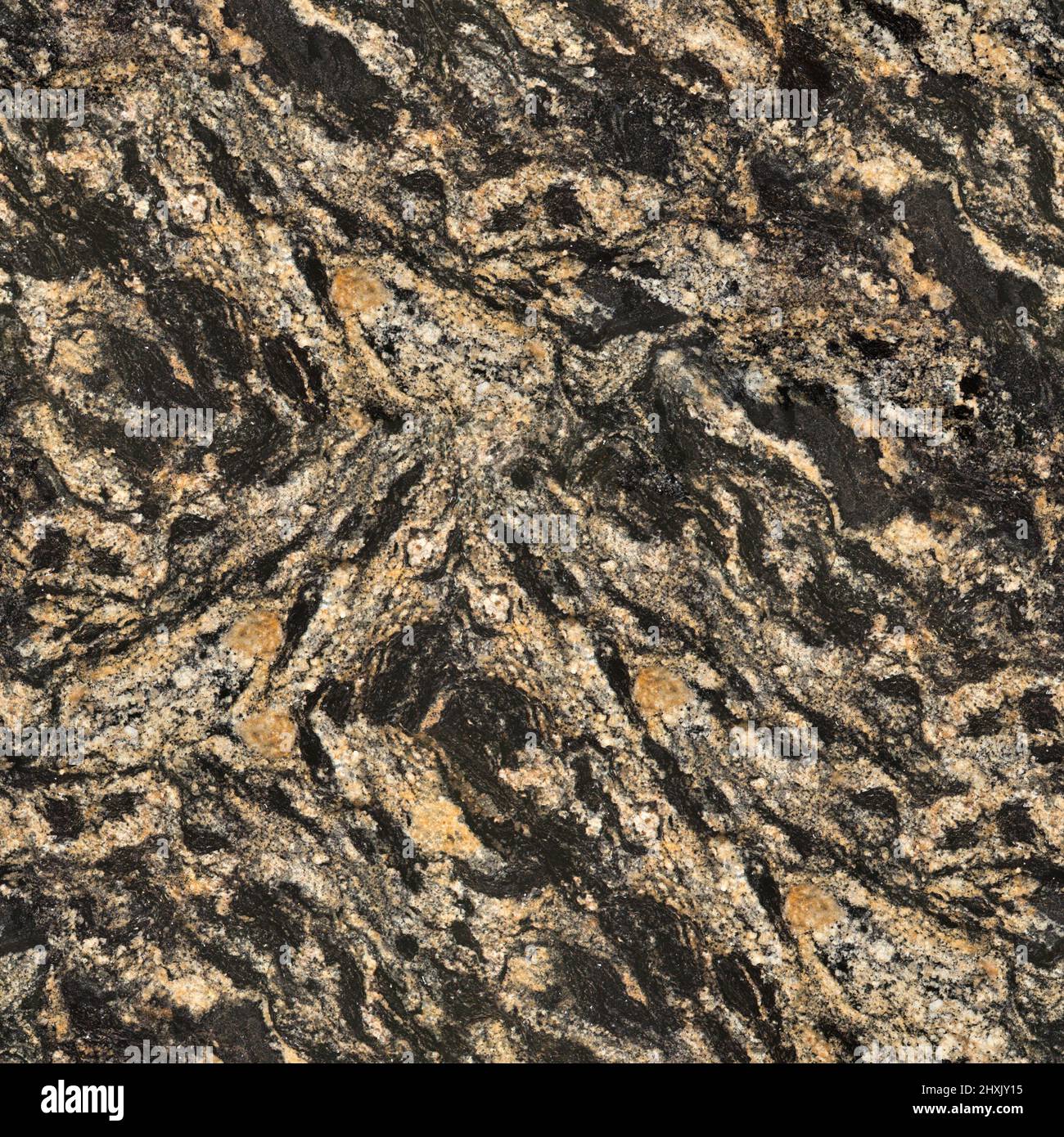 Contrast granite texture with black and beige pattern. Seamless square background, tile ready. Stock Photo