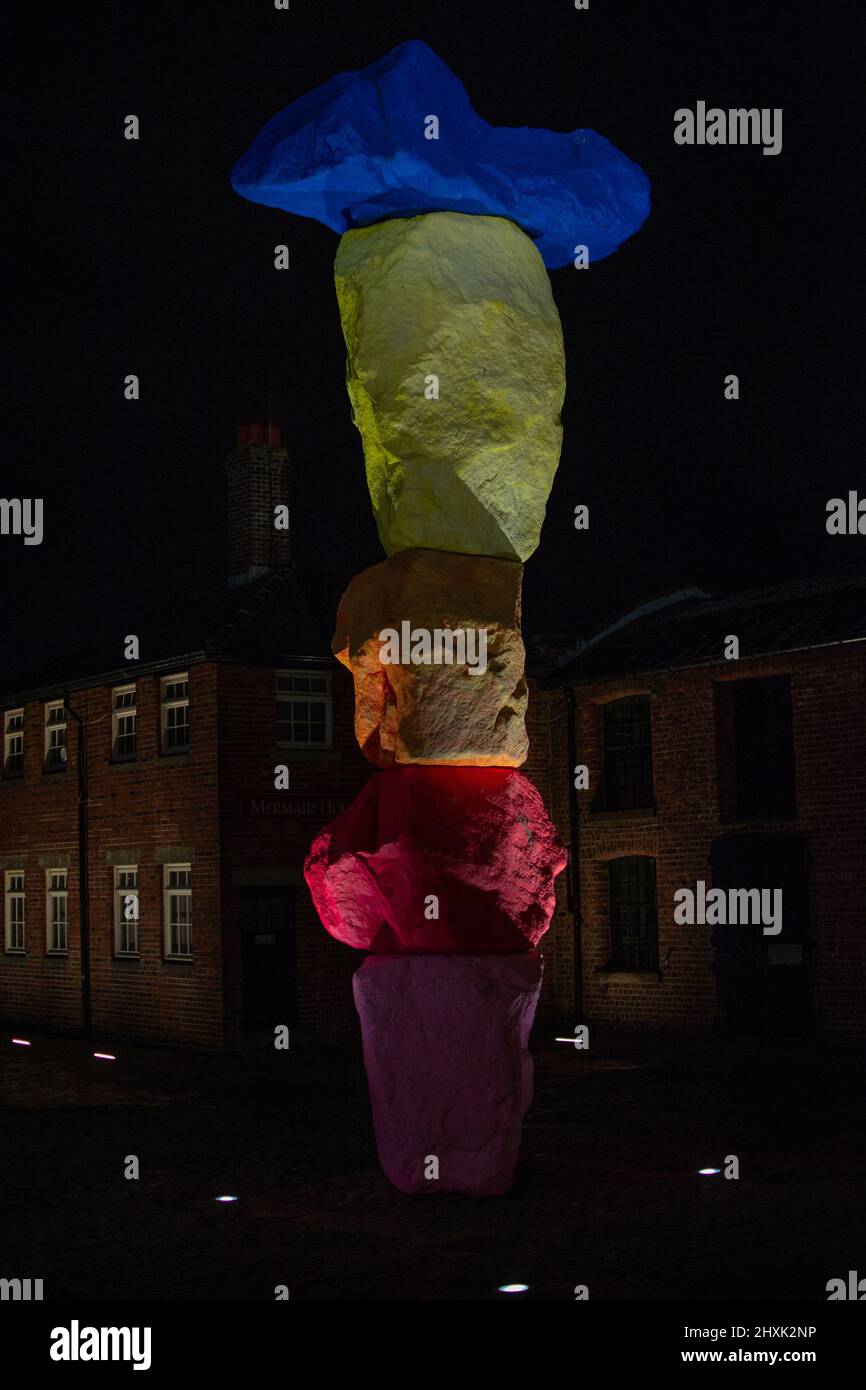 Luminous sculpture at Albert Dock, Liverpool, United Kingdom Stock