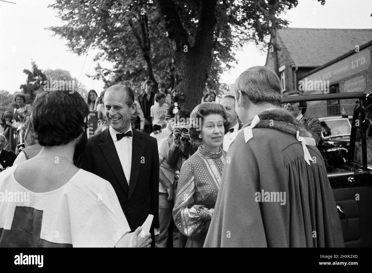 Queen Elizabeth II and Prince Philip, Duke of Edinburgh attend Windsor Medieval Fair. 4th June 1977. Stock Photo